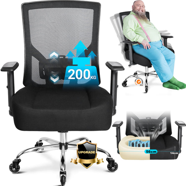 MELOKEA Bürostuhl 200KG XXL mit Extra Breites Federkissen, Ergonomischer Bürostuhl mit Gummirollen
