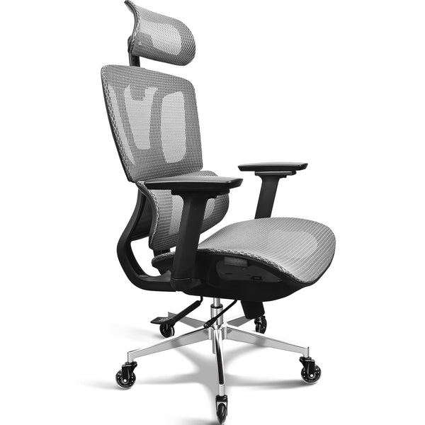 MELOKEA Ergonomic Office Chair Full Mesh – Rubber Casters, 4 Tilt Angles, 4D Armrests, Lumbar Support, Adjustable Depth, Leg Support, Heavy Duty Max 150kg 1.55-2m, Computer Swivel Desk Chair Grey