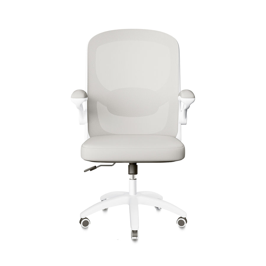 Chaise de bureau à domicile MELOKEA grise conforme à la norme EN12520 avec accoudoirs rabattables à 100°, petite chaise d'étude ergonomique avec lombaire réglable à 4 angles 