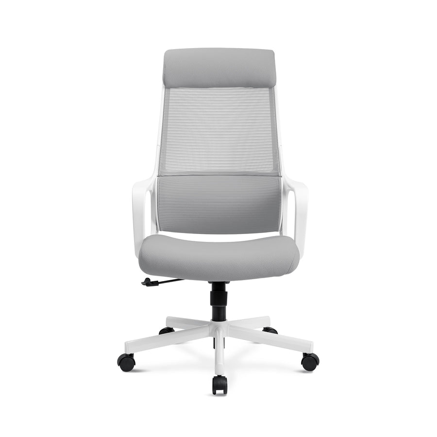 Chaise de bureau ergonomique MELOKEA avec appui-tête réglable en hauteur, chaise confortable en maille avec dossier haut, soutien lombaire, roulettes silencieuses, chaise robuste pour espace de travail de conférence, norme EN1335 (gris) F007G 