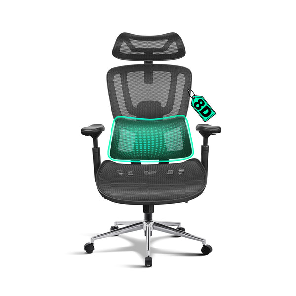 MELOKEA Chaise Bureau Ergonomique 200 Kg XXL – Fauteuil Avec Coussin Ressorts 14 Cm, Soutien Lombaire Réglable, Inclinaison 130°